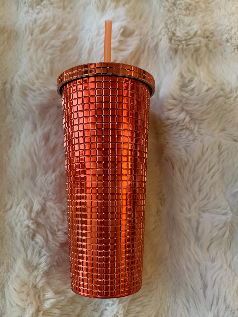 New Orange Textured Tumbler with Straw -